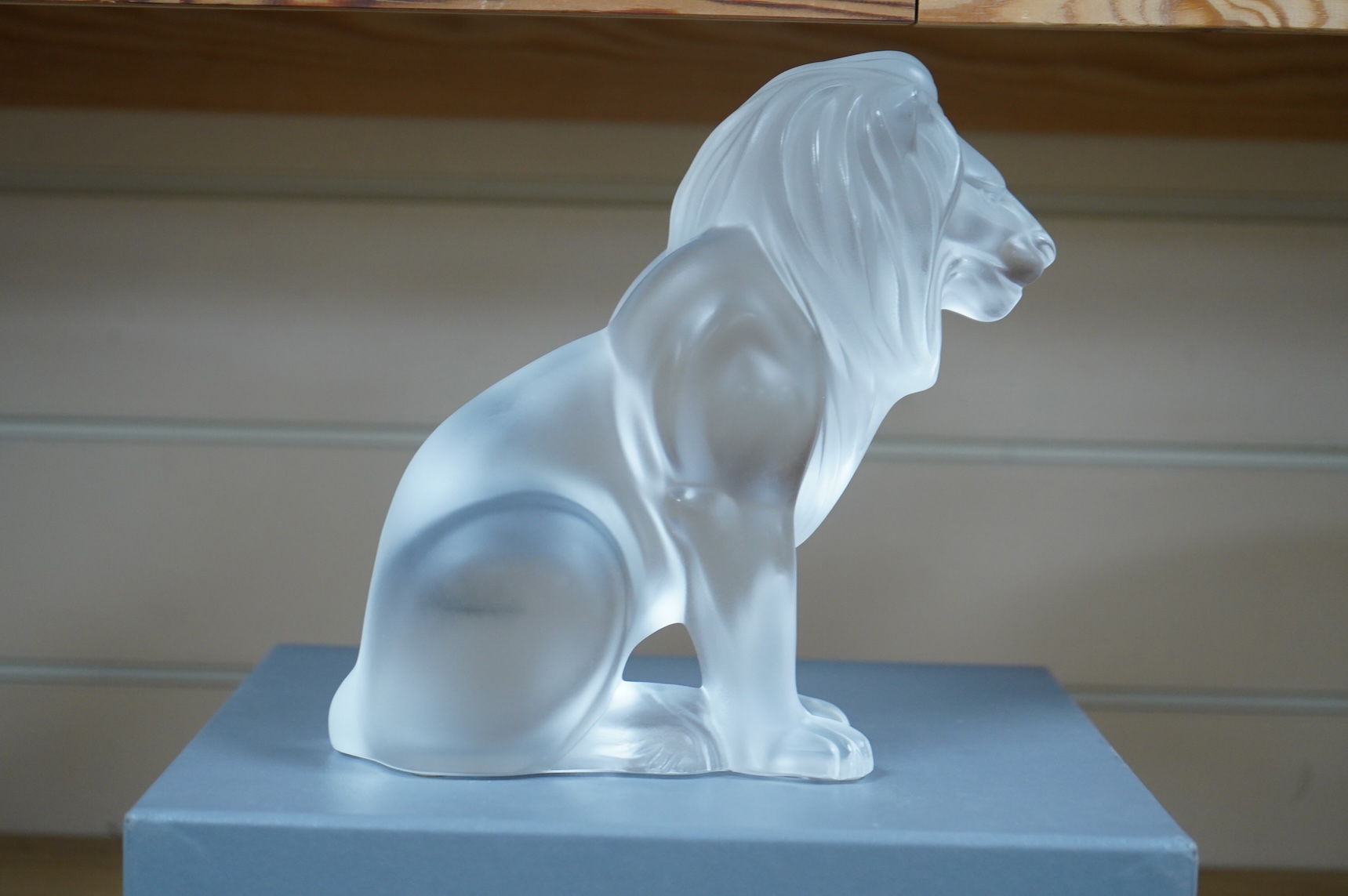 A Lalique glass figure ‘Bamara Lion’, signed to the base, boxed, 20cm high